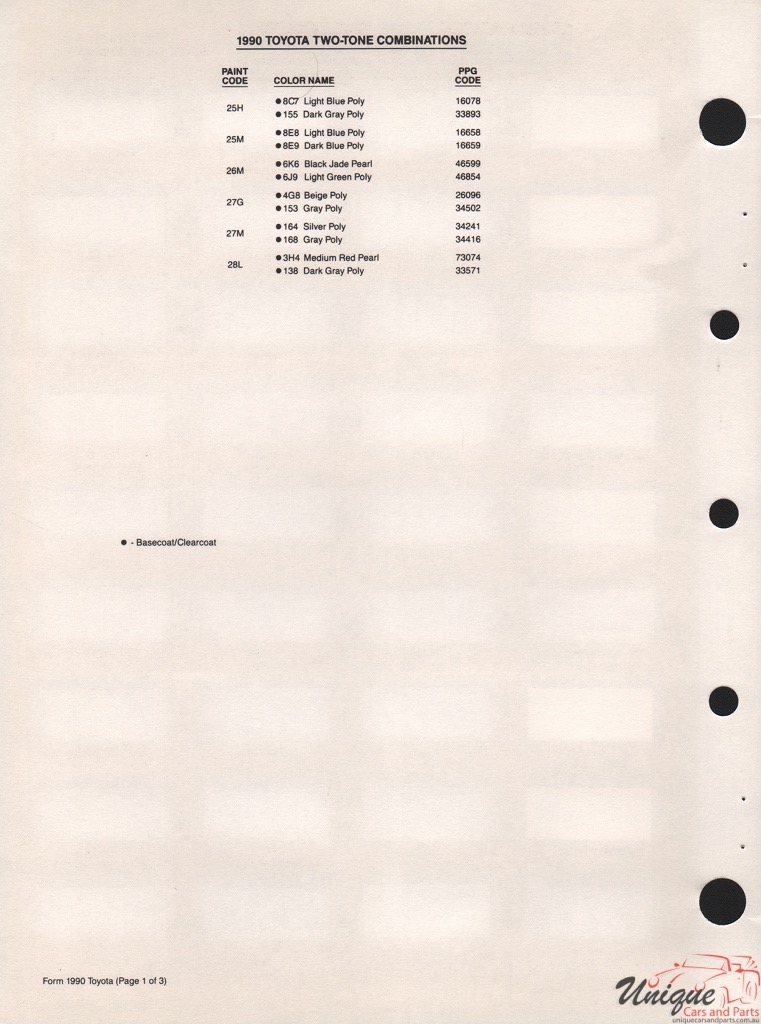 1990 Toyota Paint Charts PPG 4